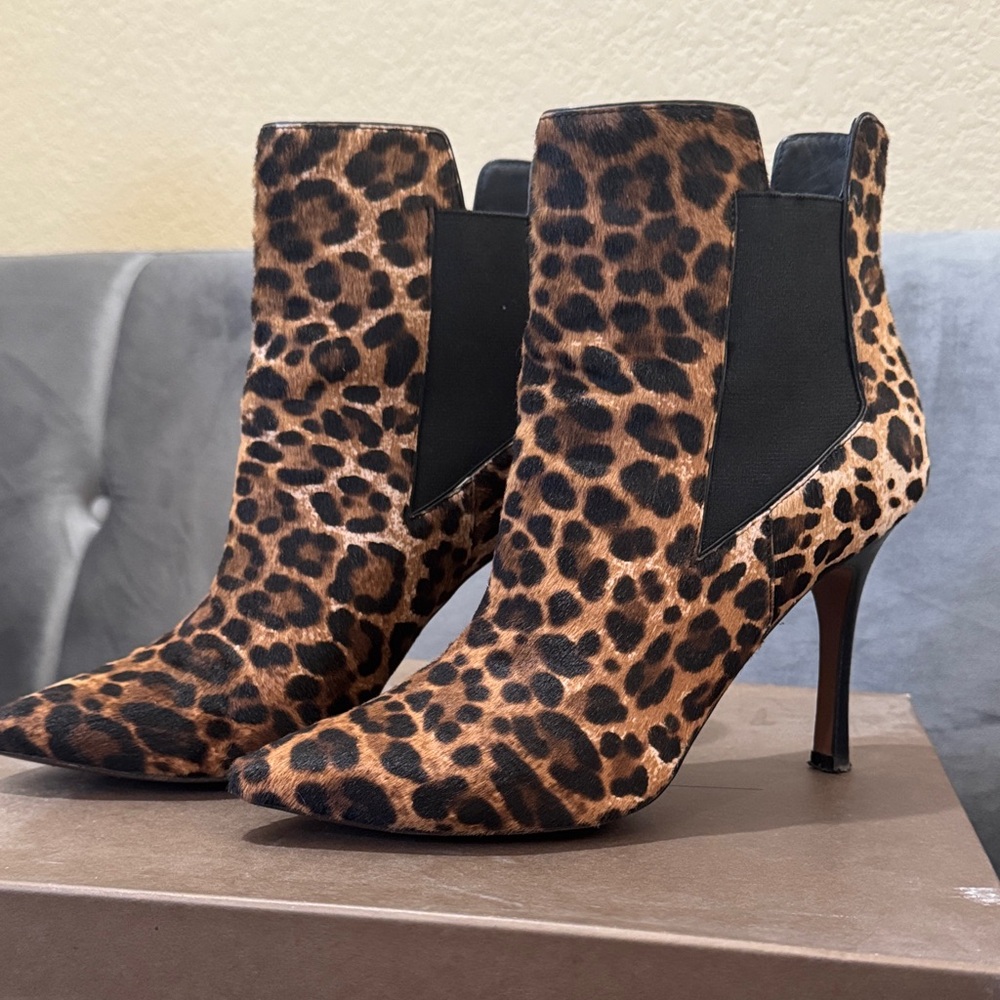 Leopard Print Calf Hair Ankle Boots